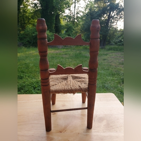 Rare Vintage Wood Ladder Back Quilted nest Seat Doll Teddy Bear Chair. - Picture 5 of 13